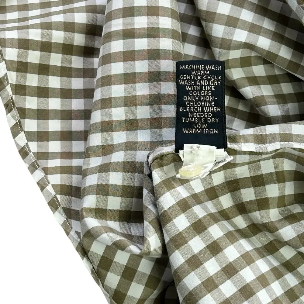 Banana Republic Men Shirt Small Olive Green Gingham Button Down Classic Office